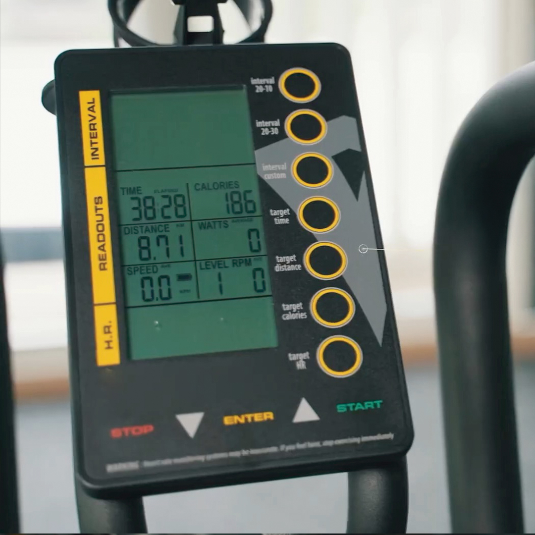 Hyperon Air Bike for high intensity training like HYROX Display performance tracking console