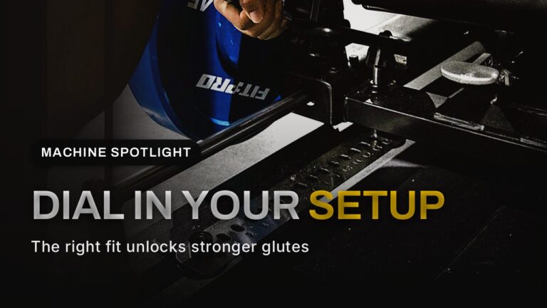GluteZone hip thrust machine 16-point seat adjustment rail close-up with plate-loaded weight horn